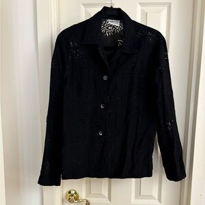 Chico’s Black Button Down Top Geometric Peekaboo Pattern S/M